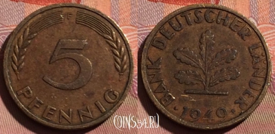 Германия 5 пфеннигов 1949 года F, KM# 102, 216b-043