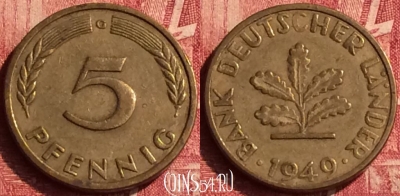 Германия 5 пфеннигов 1949 года G, KM# 102, 352o-103