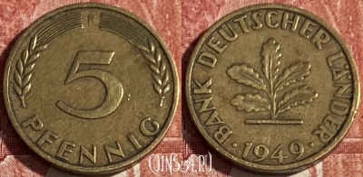 Германия 5 пфеннигов 1949 F, KM# 102, 404p-108