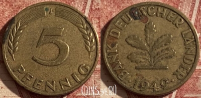 Германия 5 пфеннигов 1949 J, KM# 102, 108q-042