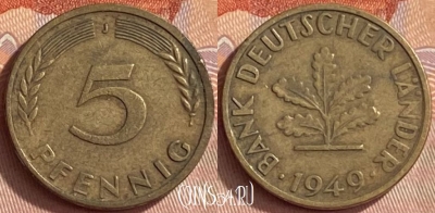 Германия 5 пфеннигов 1949 года J, KM# 102, 419o-131