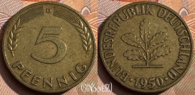 Германия 5 пфеннигов 1950 D, KM# 107, 160s-089
