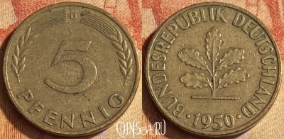 Германия 5 пфеннигов 1950 года D, KM# 107, 447o-085