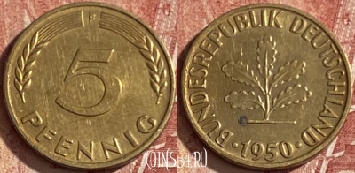 Германия 5 пфеннигов 1950 F, KM# 107, 072q-005