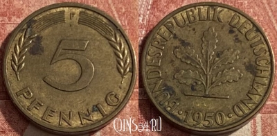Германия 5 пфеннигов 1950 F, KM# 107, 206q-129