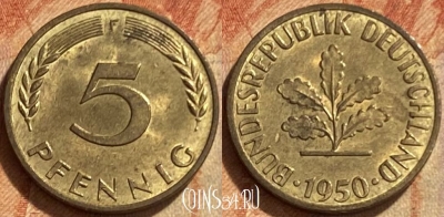Германия 5 пфеннигов 1950 F, KM# 107, 304q-031
