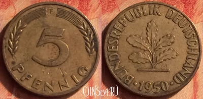 Германия 5 пфеннигов 1950 года F, KM# 107, 436o-112
