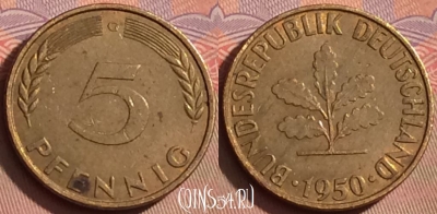 Германия 5 пфеннигов 1950 года G, KM# 107, 108l-014