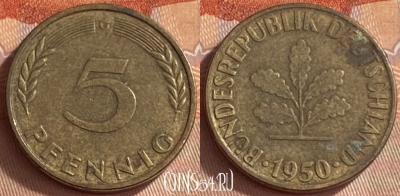 Германия 5 пфеннигов 1950 года G, KM# 107, 420o-011