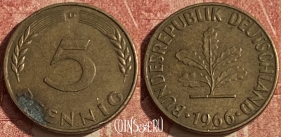 Германия 5 пфеннигов 1966 D, KM# 107, 049p-036