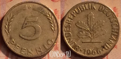 Германия 5 пфеннигов 1966 года D, KM# 107, 414-078