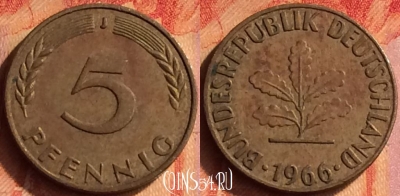 Германия 5 пфеннигов 1966 года J, KM# 107, 436o-118