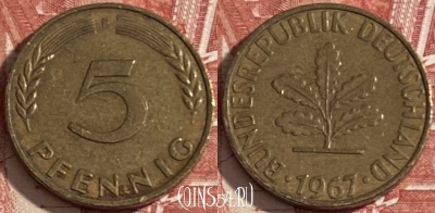 Германия 5 пфеннигов 1967 F, KM# 107, 473r-079