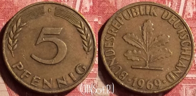 Германия 5 пфеннигов 1969 года F, KM# 107, 175n-061