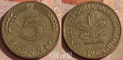 Германия 5 пфеннигов 1969 F, KM# 107, 386p-007