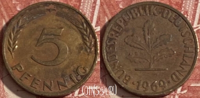 Германия 5 пфеннигов 1969 F, KM# 107, 473r-080