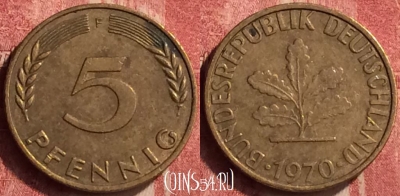 Германия 5 пфеннигов 1970 года F, KM# 107, 408-044