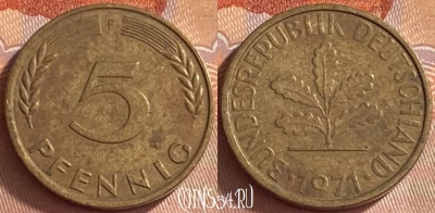 Германия 5 пфеннигов 1971 года F, KM# 107, 419o-106