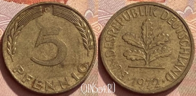 Германия 5 пфеннигов 1972 D, KM# 107, 350q-028