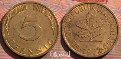 Германия 5 пфеннигов 1972 года G, KM# 107, 269a-007