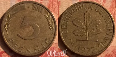 Германия 5 пфеннигов 1972 года J, KM# 107, 047n-170