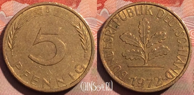 Германия 5 пфеннигов 1972 года J, KM# 107, 271a-035