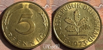 Германия 5 пфеннигов 1973 F, KM# 107, 133s-055 ♛