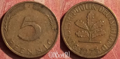 Германия 5 пфеннигов 1973 года J, KM# 107, 384n-026