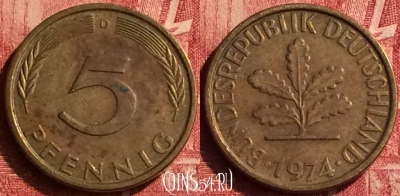 Германия 5 пфеннигов 1974 года D, KM# 107, 351o-087