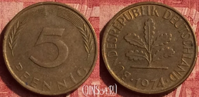 Германия 5 пфеннигов 1974 года G, KM# 107, 356o-053