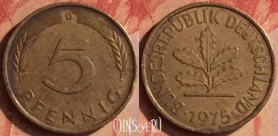 Германия 5 пфеннигов 1975 года D, KM# 107, 437-086