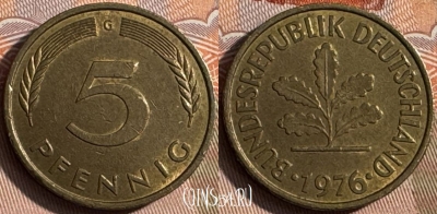 Германия 5 пфеннигов 1976 G, KM# 107, 138s-041