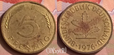 Германия 5 пфеннигов 1976 года J, KM# 107, 411-027