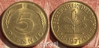 Германия 5 пфеннигов 1977 года F, KM# 107, 257p-129 ♛