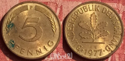 Германия 5 пфеннигов 1977 года F, KM# 107, 355o-027