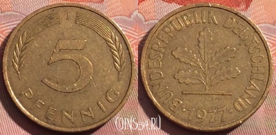 Германия 5 пфеннигов 1977 года J, KM# 107, 264a-101
