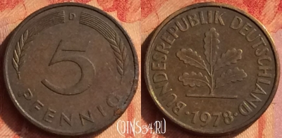 Германия 5 пфеннигов 1978 года D, KM# 107, 437o-060