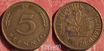 Германия 5 пфеннигов 1978 года D, KM# 107, 439-141