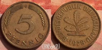 Германия 5 пфеннигов 1978 года G, KM# 107, 251n-093