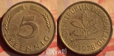 Германия 5 пфеннигов 1978 года G, KM# 107, 326n-113