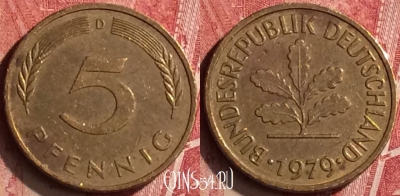 Германия 5 пфеннигов 1979 года D, KM# 107, 186n-124