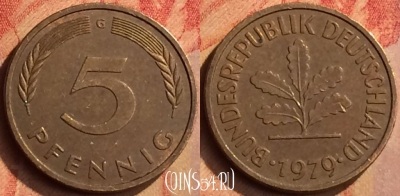 Германия 5 пфеннигов 1979 года G, KM# 107, 132n-058