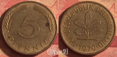 Германия 5 пфеннигов 1979 года J, KM# 107, 245i-036