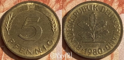 Германия 5 пфеннигов 1980 D, KM# 107, 163r-077 ♛