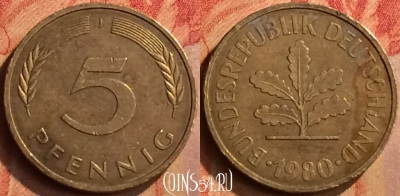 Германия 5 пфеннигов 1980 года J, KM# 107, 107n-128