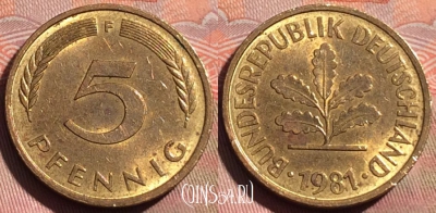 Германия 5 пфеннигов 1981 года F, KM# 107, 059b-080