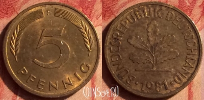 Германия 5 пфеннигов 1981 года F, KM# 107, 436-094