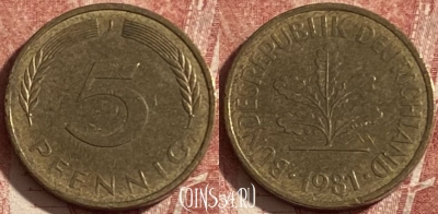 Германия 5 пфеннигов 1981 года J, KM# 107, 285p-034