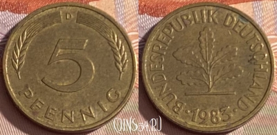 Германия 5 пфеннигов 1983 года D, KM# 107, 368p-034