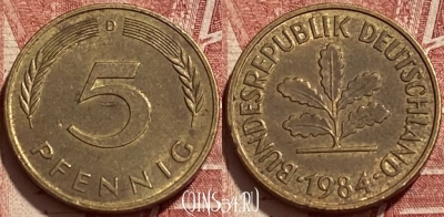 Германия 5 пфеннигов 1984 D, KM# 107, 417q-041
